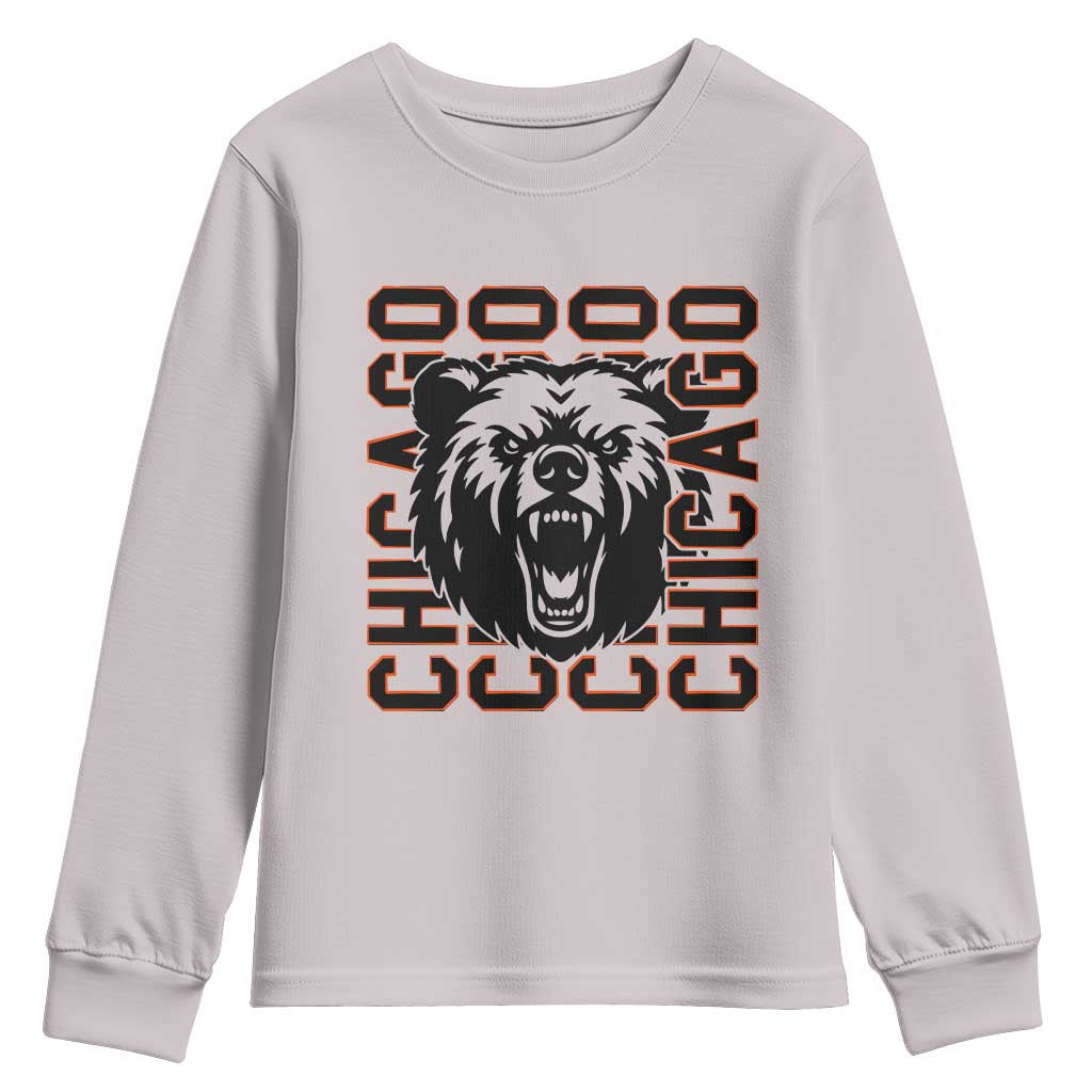 Game Day Football Fan Gift Youth Sweatshirt Chicago With Bear - Wonder Print Shop