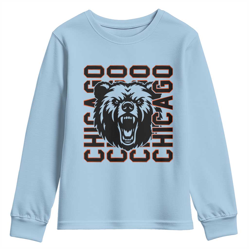 Game Day Football Fan Gift Youth Sweatshirt Chicago With Bear - Wonder Print Shop