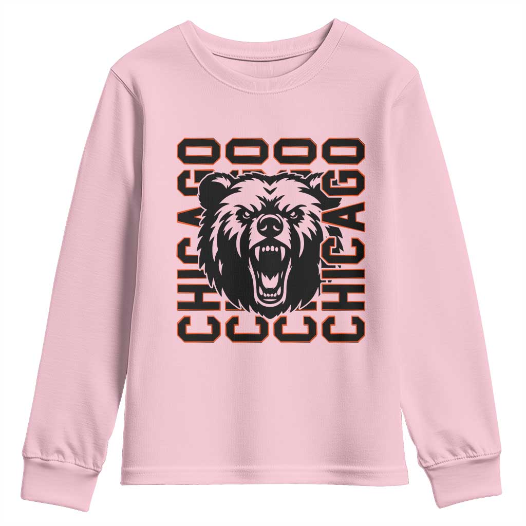 Game Day Football Fan Gift Youth Sweatshirt Chicago With Bear - Wonder Print Shop