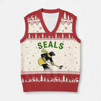 Funny Seal Ice Hockey Player V-Neck Knit Sweater Vest Winter Sports Gift - Wonder Print Shop