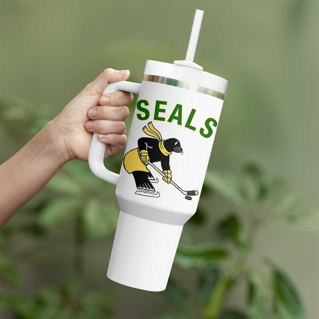 Funny Seal Ice Hockey Player Tumbler With Handle Winter Sports Gift - Wonder Print Shop