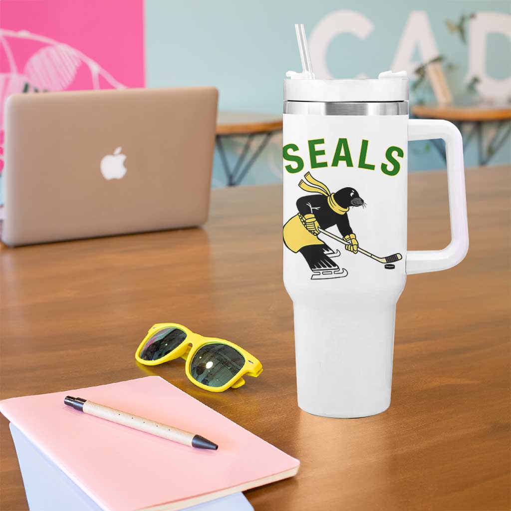 Funny Seal Ice Hockey Player Tumbler With Handle Winter Sports Gift - Wonder Print Shop