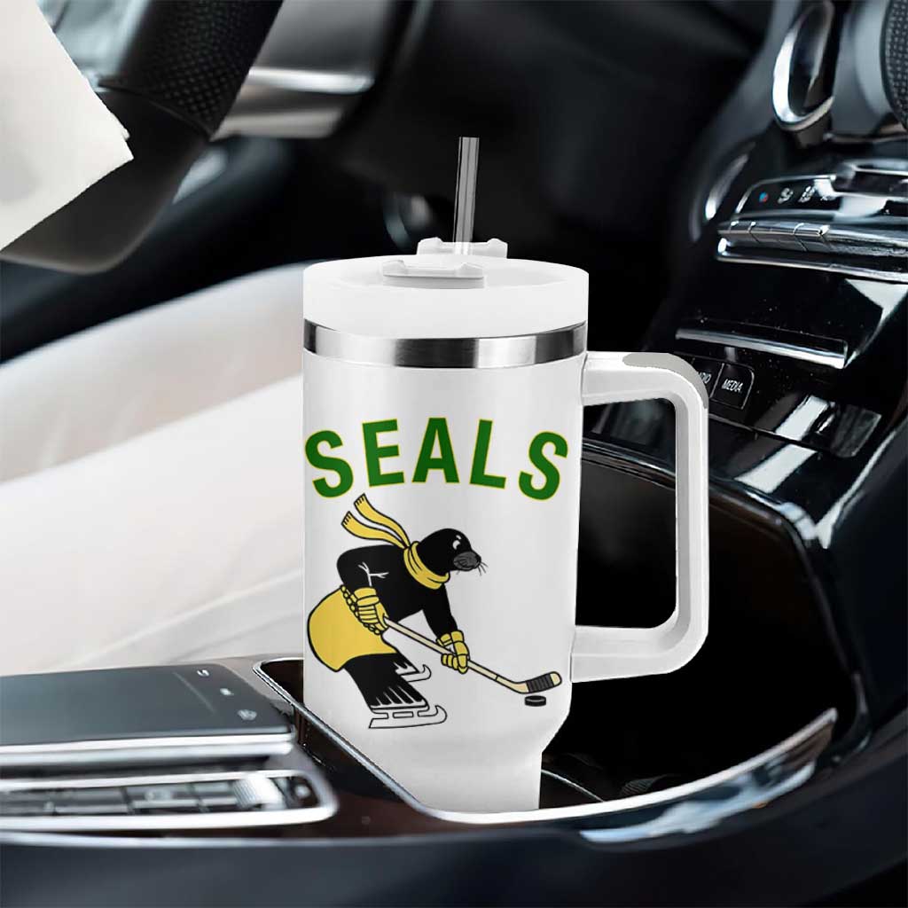 Funny Seal Ice Hockey Player Tumbler With Handle Winter Sports Gift - Wonder Print Shop