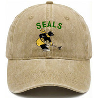 Funny Seal Ice Hockey Player Washed Cotton Baseball Cap Winter Sports Gift