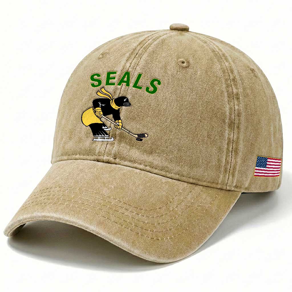 Funny Seal Ice Hockey Player Washed Cotton Baseball Cap Winter Sports Gift