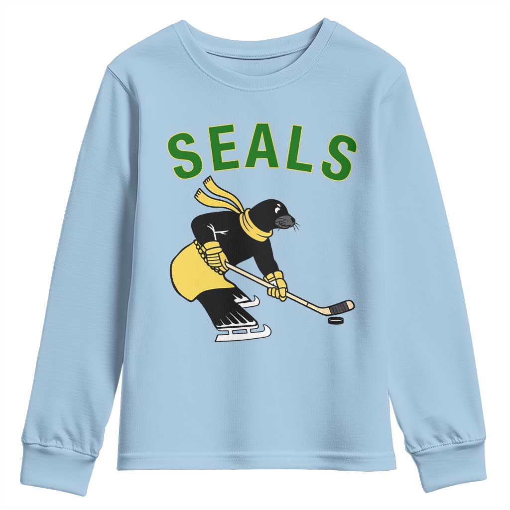 Funny Seal Ice Hockey Player Youth Sweatshirt Winter Sports Gift - Wonder Print Shop