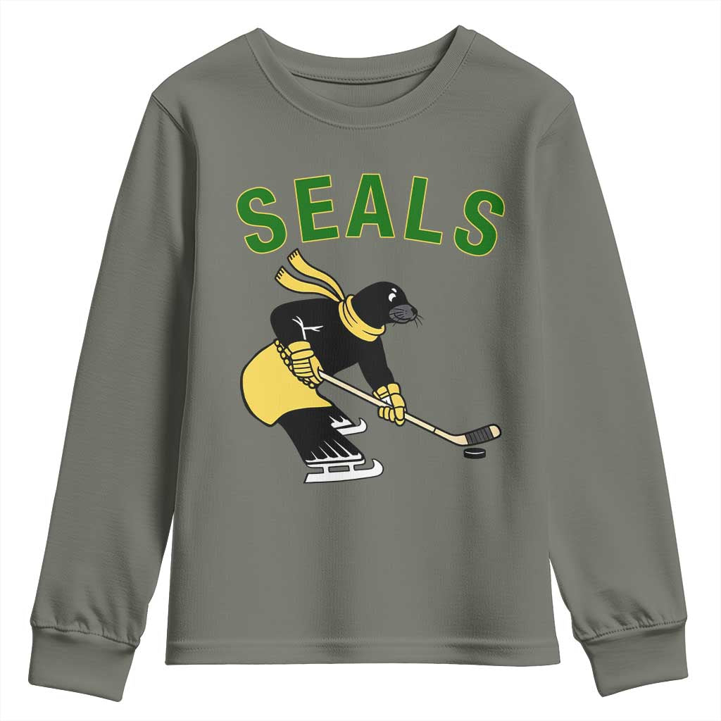 Funny Seal Ice Hockey Player Youth Sweatshirt Winter Sports Gift - Wonder Print Shop