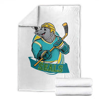 Cute Seal Playing Ice Hockey Throw Blanket Funny Winter Sports Gift - Wonder Print Shop