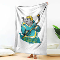 Cute Seal Playing Ice Hockey Throw Blanket Funny Winter Sports Gift - Wonder Print Shop