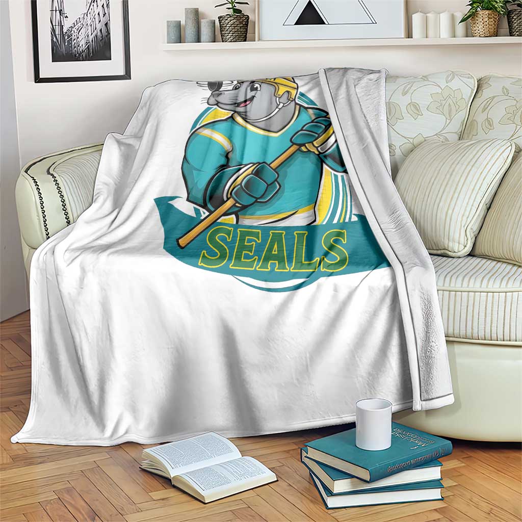 Cute Seal Playing Ice Hockey Throw Blanket Funny Winter Sports Gift - Wonder Print Shop