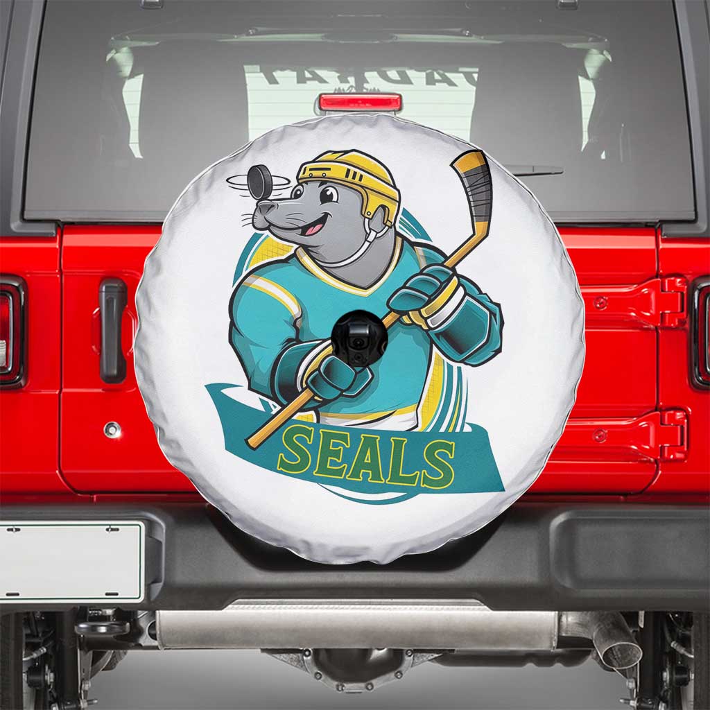 Cute Seal Playing Ice Hockey Spare Tire Cover Funny Winter Sports Gift - Wonder Print Shop