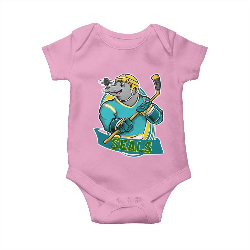 Cute Seal Playing Ice Hockey Baby Onesie Funny Winter Sports Gift - Wonder Print Shop