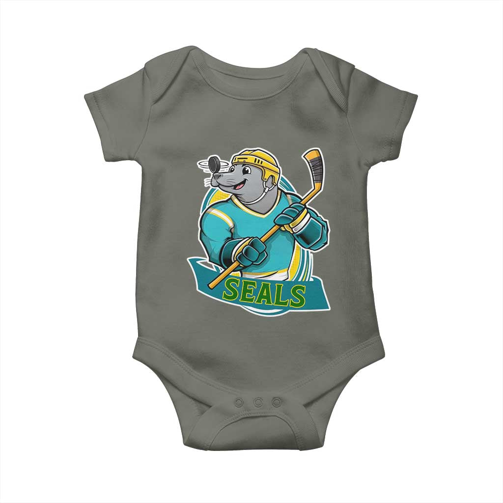Cute Seal Playing Ice Hockey Baby Onesie Funny Winter Sports Gift - Wonder Print Shop