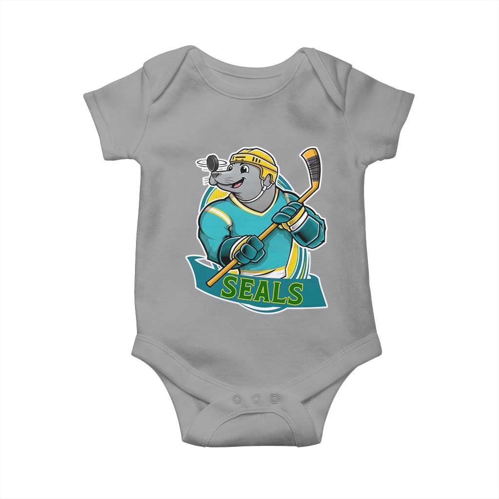 Cute Seal Playing Ice Hockey Baby Onesie Funny Winter Sports Gift - Wonder Print Shop