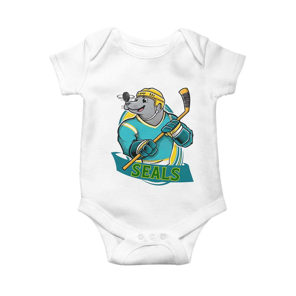 Cute Seal Playing Ice Hockey Baby Onesie Funny Winter Sports Gift - Wonder Print Shop