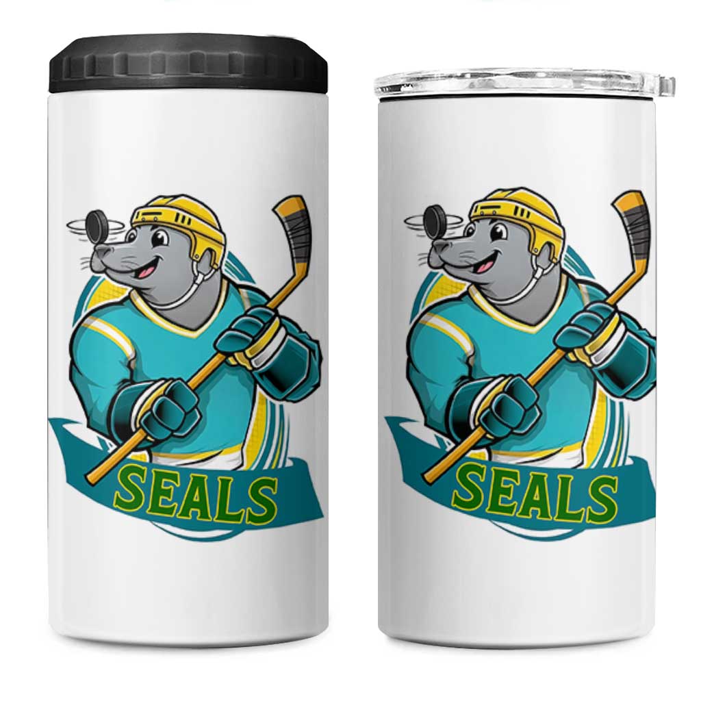 Cute Seal Playing Ice Hockey 4 in 1 Can Cooler Tumbler Funny Winter Sports Gift - Wonder Print Shop