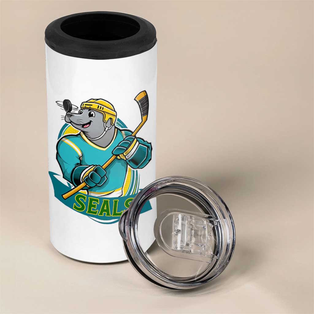 Cute Seal Playing Ice Hockey 4 in 1 Can Cooler Tumbler Funny Winter Sports Gift - Wonder Print Shop