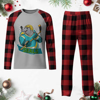 Cute Seal Playing Ice Hockey Plaid Pajama Set Funny Winter Sports Gift - Wonder Print Shop