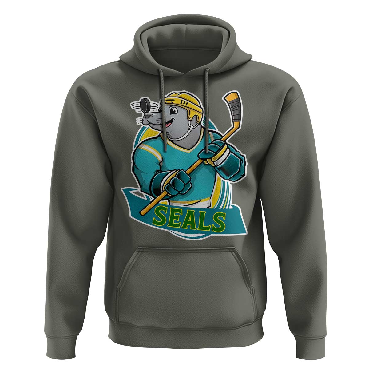 Cute Seal Playing Ice Hockey Hoodie Funny Winter Sports Gift - Wonder Print Shop