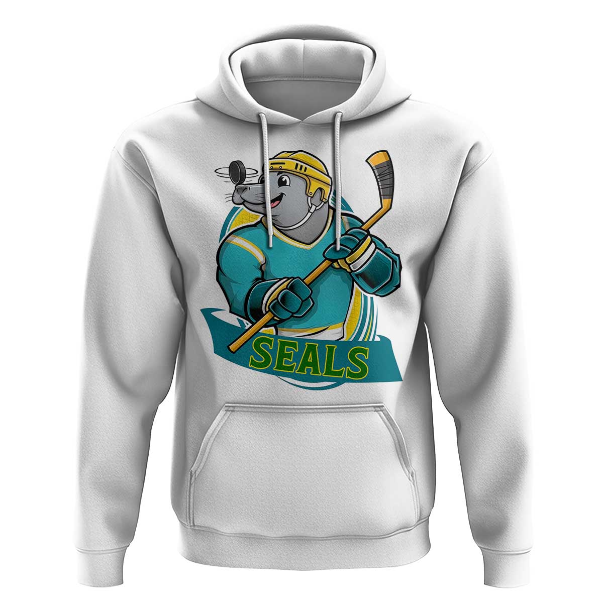 Cute Seal Playing Ice Hockey Hoodie Funny Winter Sports Gift - Wonder Print Shop