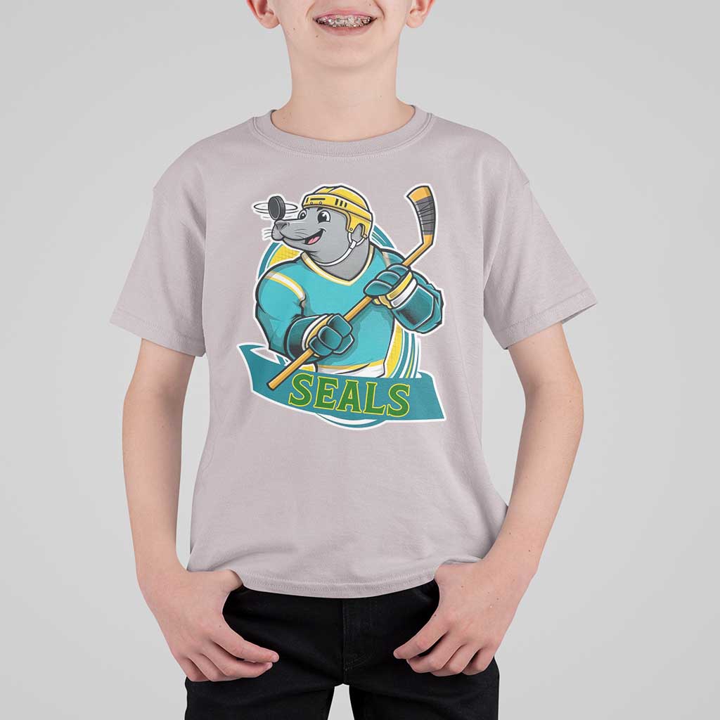 Cute Seal Playing Ice Hockey T Shirt For Kid Funny Winter Sports Gift - Wonder Print Shop