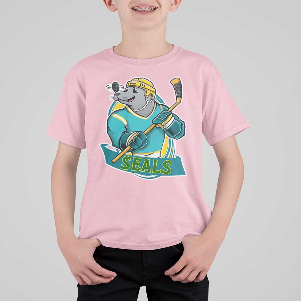 Cute Seal Playing Ice Hockey T Shirt For Kid Funny Winter Sports Gift - Wonder Print Shop