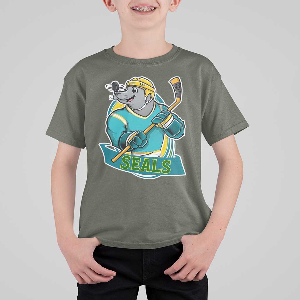 Cute Seal Playing Ice Hockey T Shirt For Kid Funny Winter Sports Gift - Wonder Print Shop