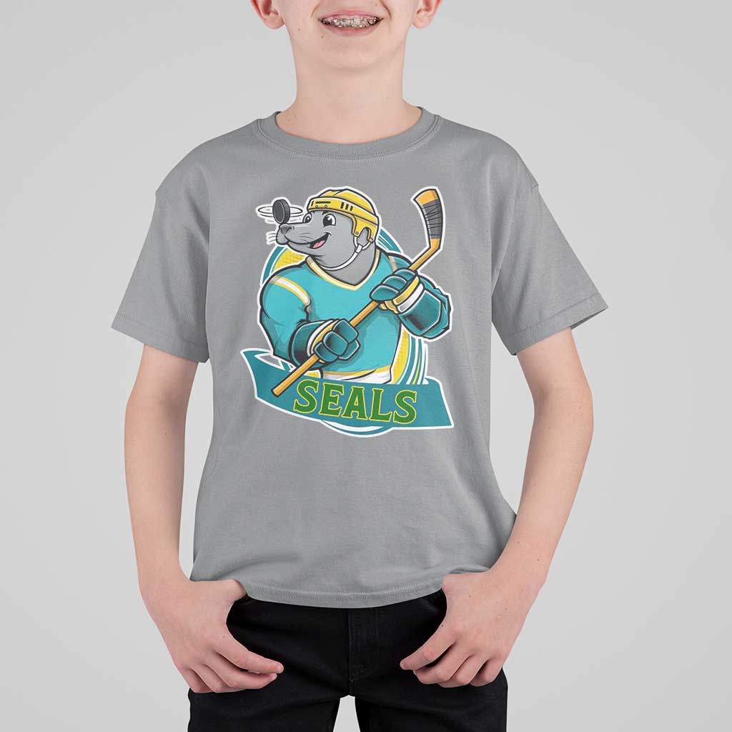 Cute Seal Playing Ice Hockey T Shirt For Kid Funny Winter Sports Gift - Wonder Print Shop