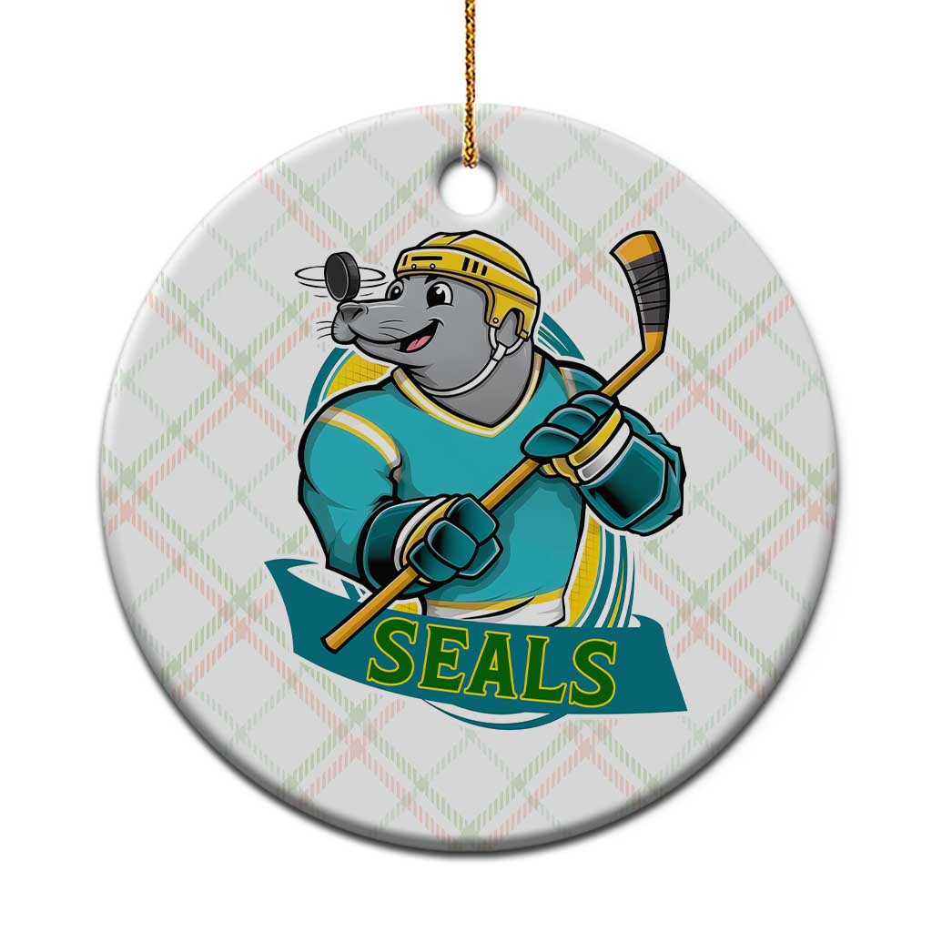 Cute Seal Playing Ice Hockey Ceramic Ornament Funny Winter Sports Gift - Wonder Print Shop