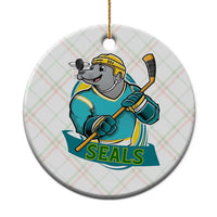 Cute Seal Playing Ice Hockey Ceramic Ornament Funny Winter Sports Gift - Wonder Print Shop