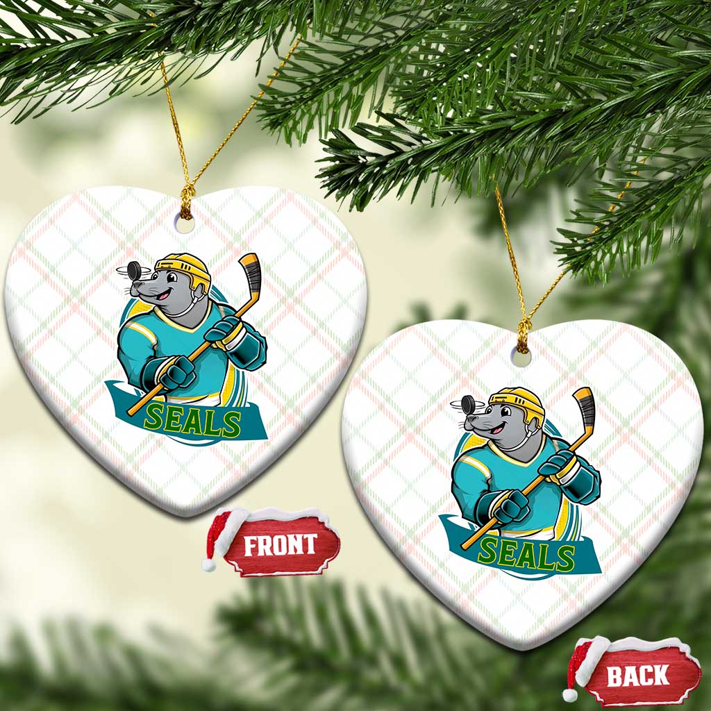 Cute Seal Playing Ice Hockey Ceramic Ornament Funny Winter Sports Gift - Wonder Print Shop