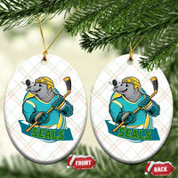 Cute Seal Playing Ice Hockey Ceramic Ornament Funny Winter Sports Gift - Wonder Print Shop
