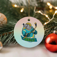 Cute Seal Playing Ice Hockey Ceramic Ornament Funny Winter Sports Gift - Wonder Print Shop