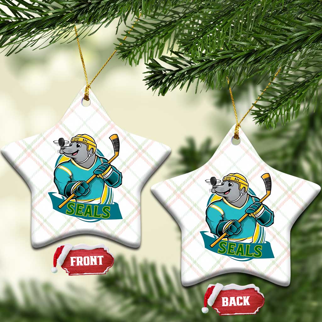 Cute Seal Playing Ice Hockey Ceramic Ornament Funny Winter Sports Gift - Wonder Print Shop