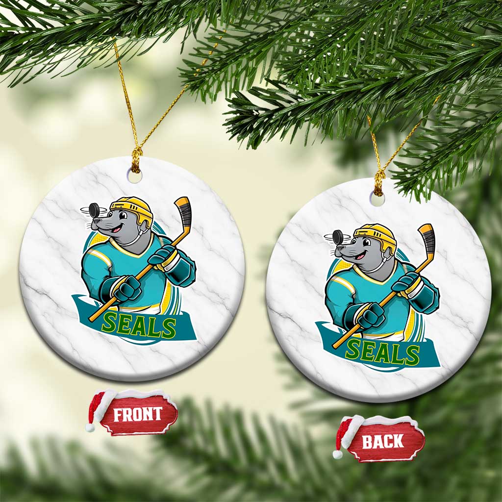 Cute Seal Playing Ice Hockey Ceramic Ornament Funny Winter Sports Gift - Wonder Print Shop