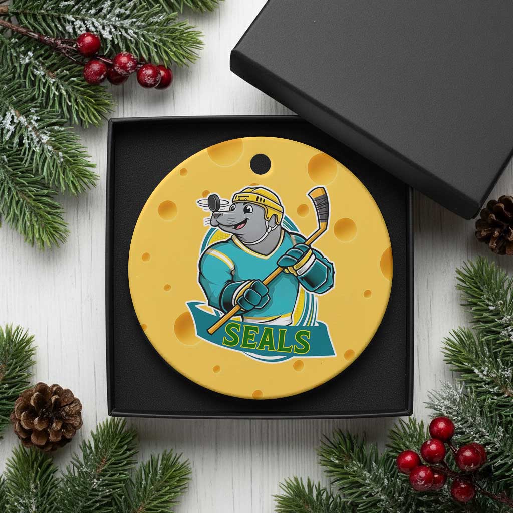 Cute Seal Playing Ice Hockey Ceramic Ornament Funny Winter Sports Gift - Wonder Print Shop