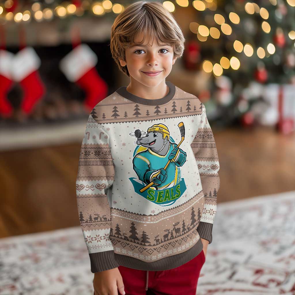 Cute Seal Playing Ice Hockey Ugly Christmas Sweater Funny Winter Sports Gift - Wonder Print Shop
