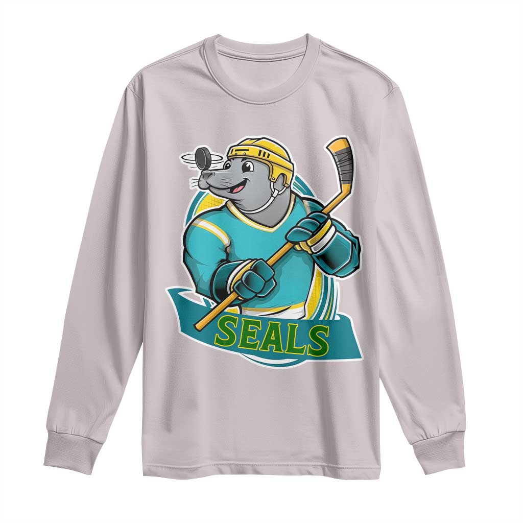 Cute Seal Playing Ice Hockey Long Sleeve Shirt Funny Winter Sports Gift - Wonder Print Shop