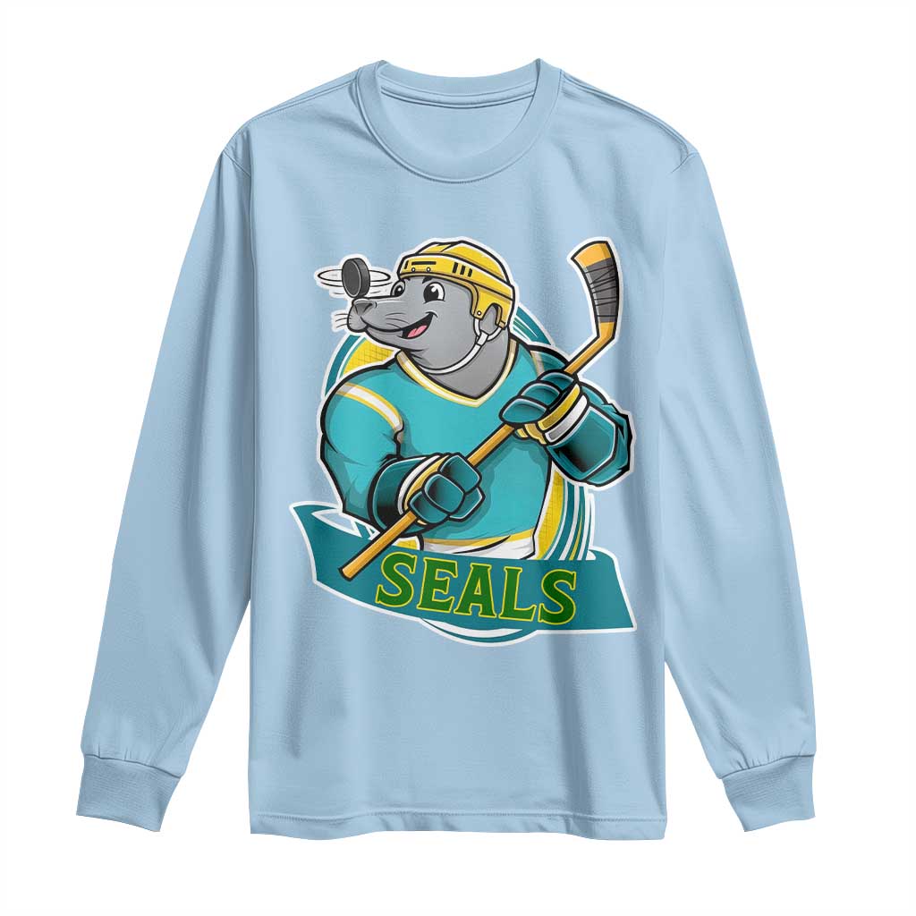 Cute Seal Playing Ice Hockey Long Sleeve Shirt Funny Winter Sports Gift - Wonder Print Shop