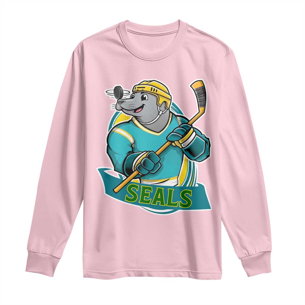 Cute Seal Playing Ice Hockey Long Sleeve Shirt Funny Winter Sports Gift - Wonder Print Shop