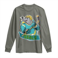 Cute Seal Playing Ice Hockey Long Sleeve Shirt Funny Winter Sports Gift - Wonder Print Shop