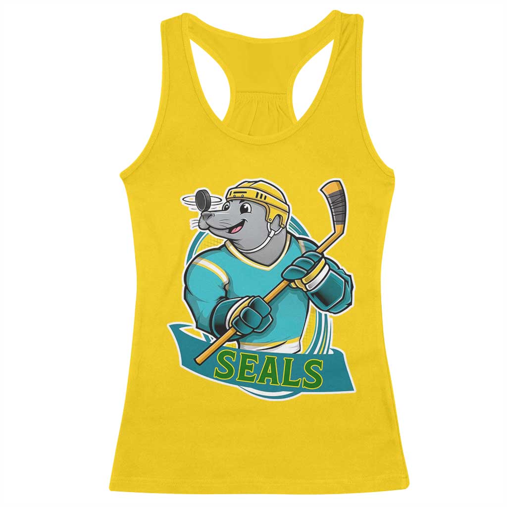 Cute Seal Playing Ice Hockey Racerback Tank Top Funny Winter Sports Gift - Wonder Print Shop