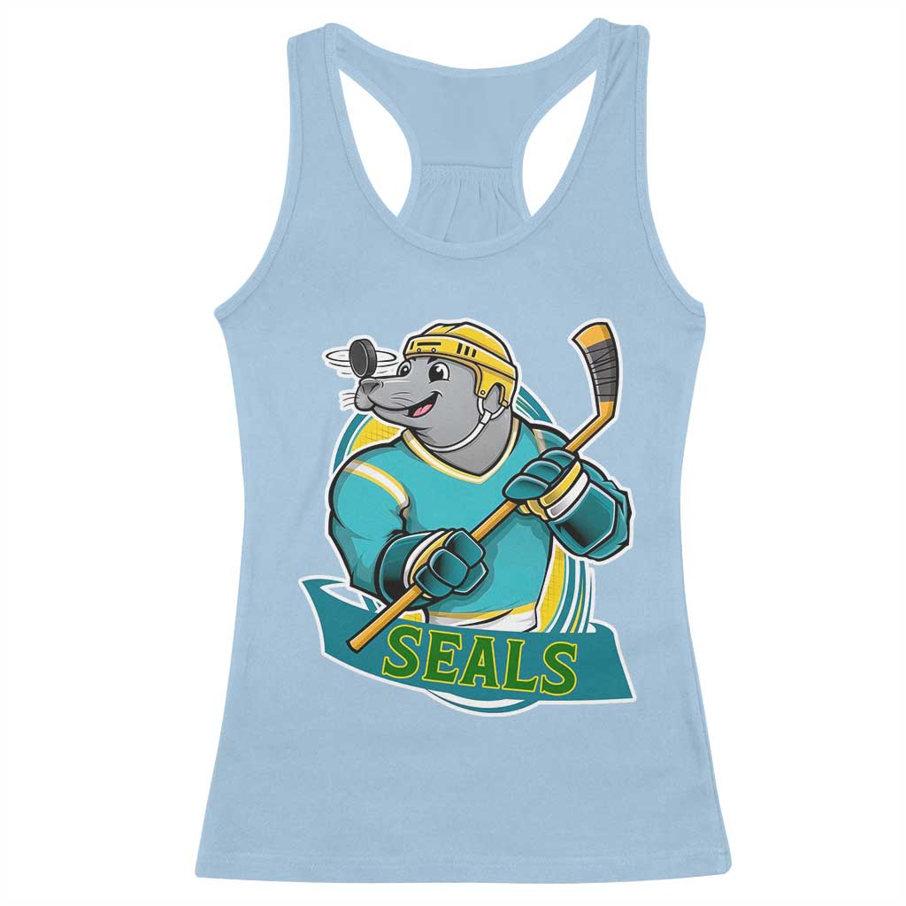 Cute Seal Playing Ice Hockey Racerback Tank Top Funny Winter Sports Gift - Wonder Print Shop