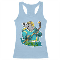 Cute Seal Playing Ice Hockey Racerback Tank Top Funny Winter Sports Gift - Wonder Print Shop