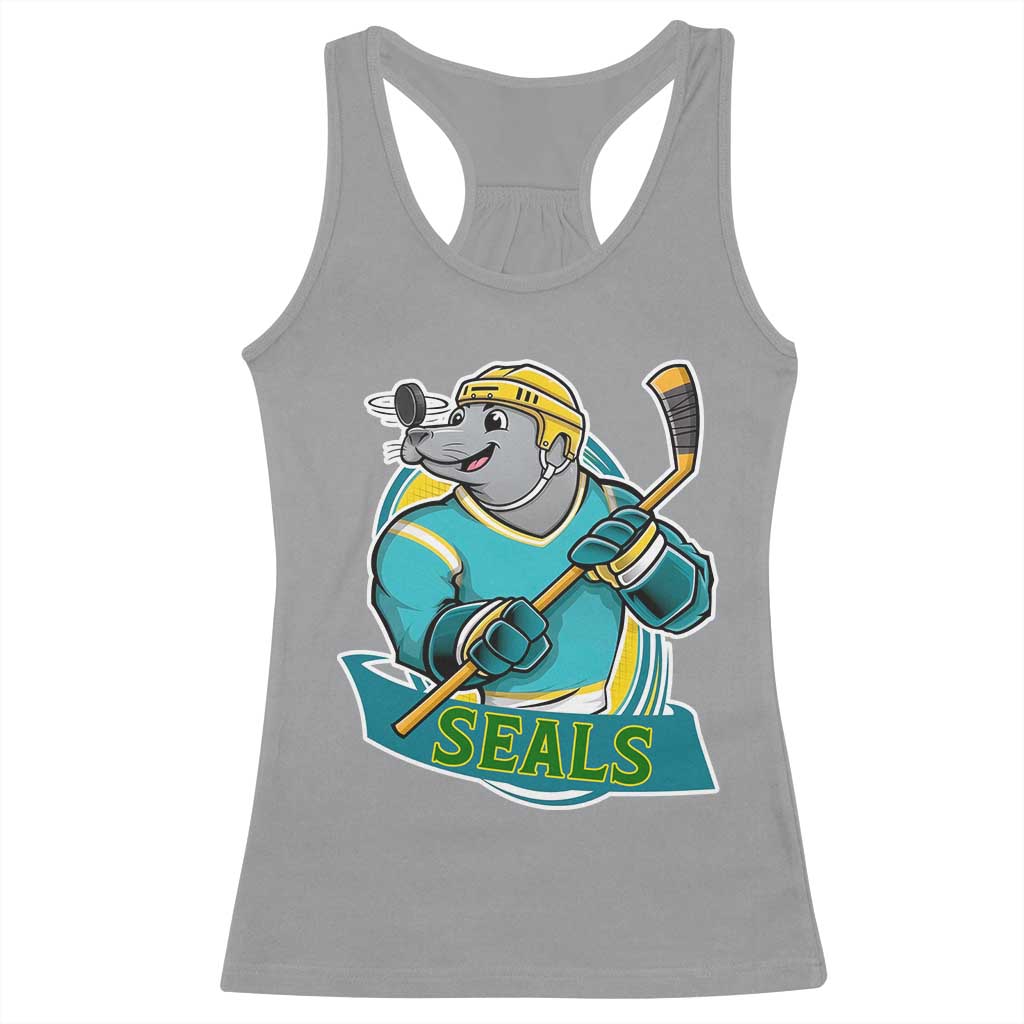 Cute Seal Playing Ice Hockey Racerback Tank Top Funny Winter Sports Gift - Wonder Print Shop