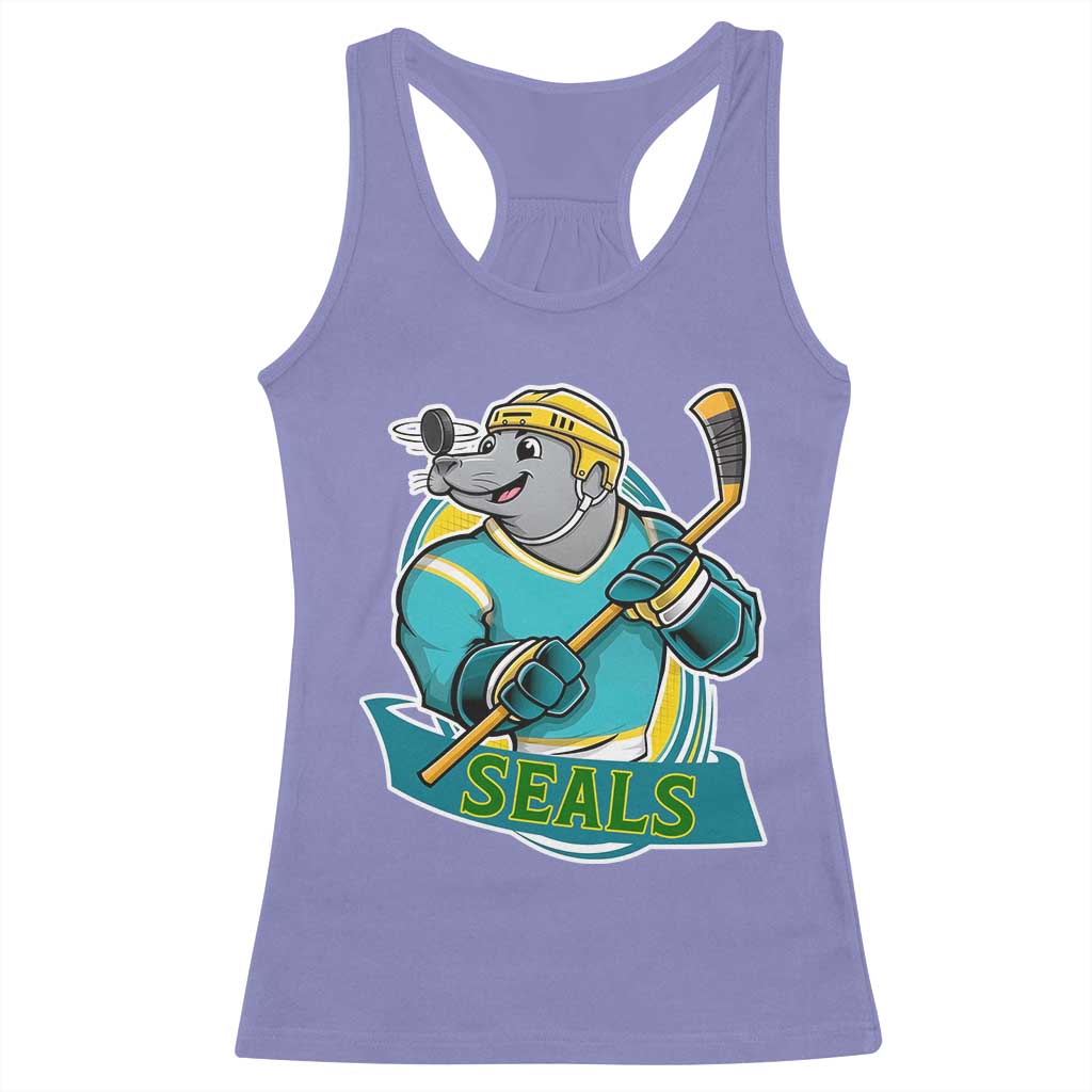 Cute Seal Playing Ice Hockey Racerback Tank Top Funny Winter Sports Gift - Wonder Print Shop