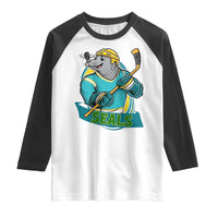 Cute Seal Playing Ice Hockey Raglan Shirt Funny Winter Sports Gift - Wonder Print Shop