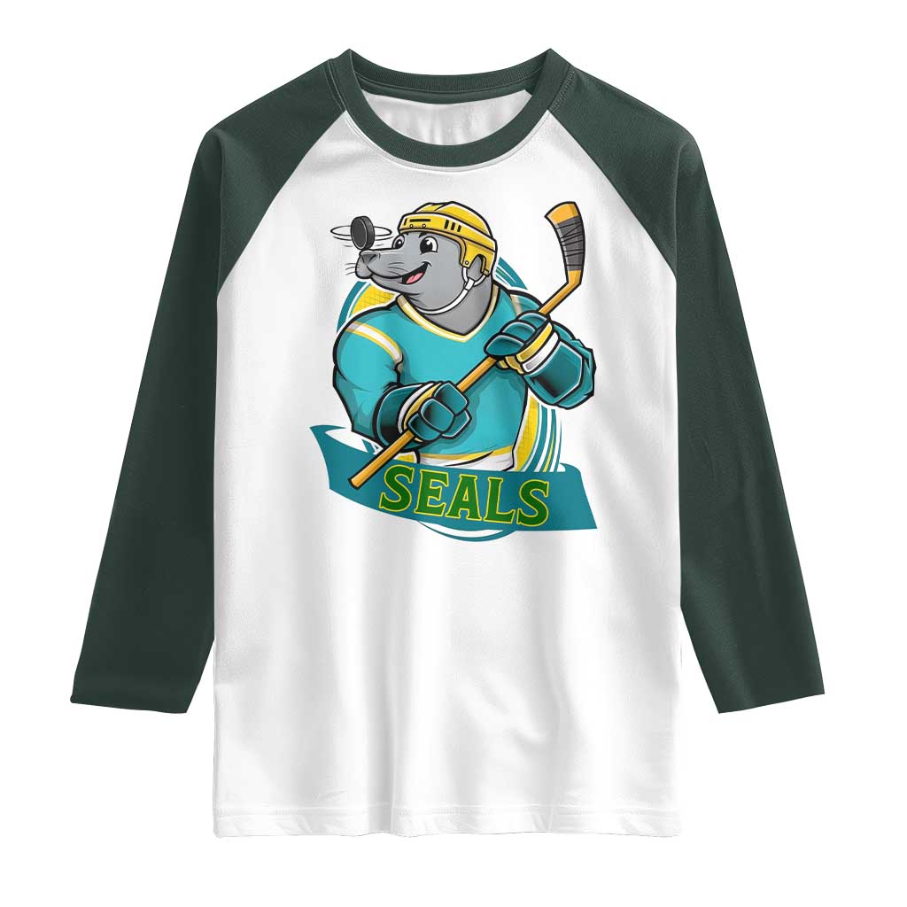 Cute Seal Playing Ice Hockey Raglan Shirt Funny Winter Sports Gift - Wonder Print Shop