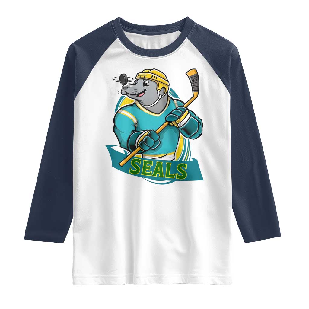 Cute Seal Playing Ice Hockey Raglan Shirt Funny Winter Sports Gift - Wonder Print Shop