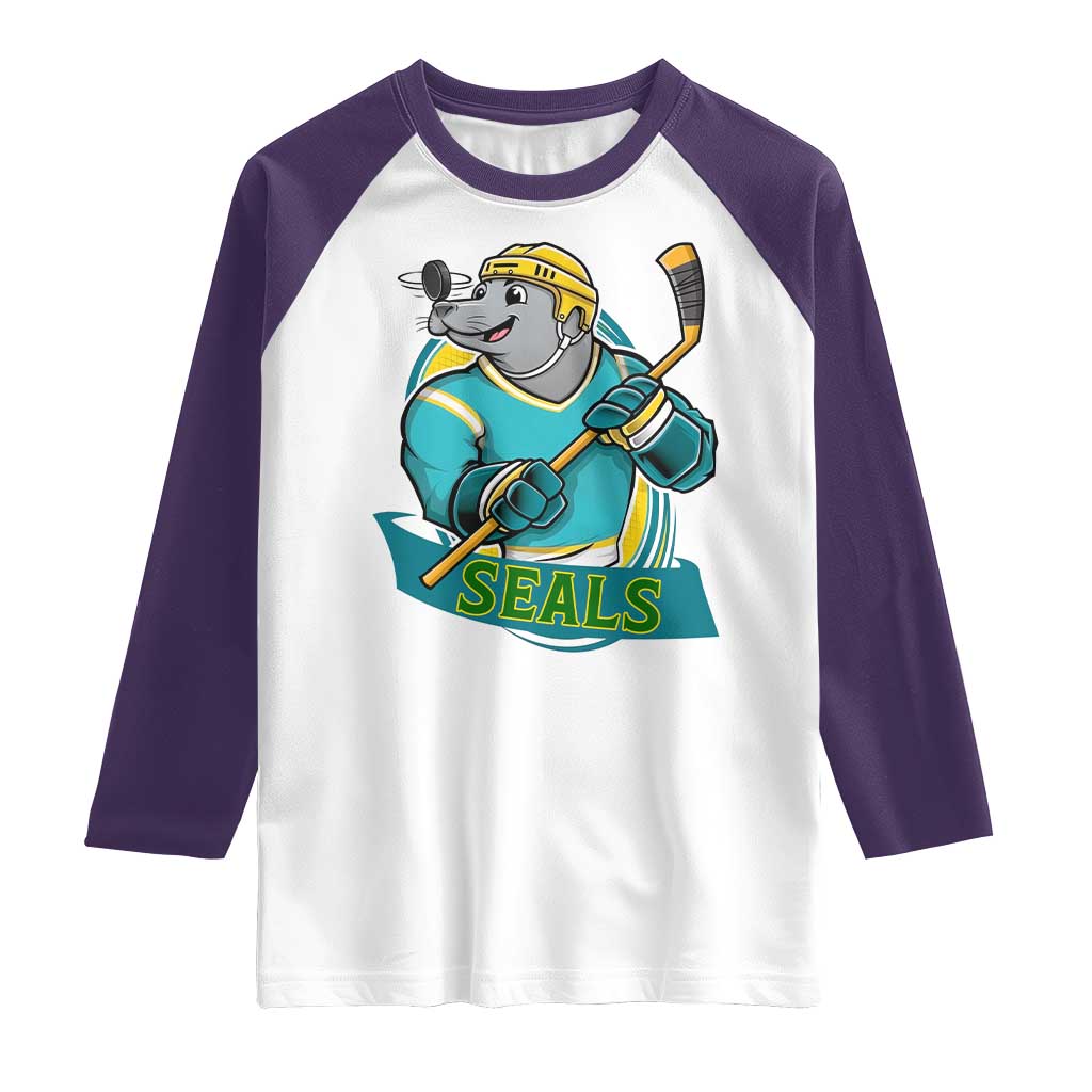 Cute Seal Playing Ice Hockey Raglan Shirt Funny Winter Sports Gift - Wonder Print Shop